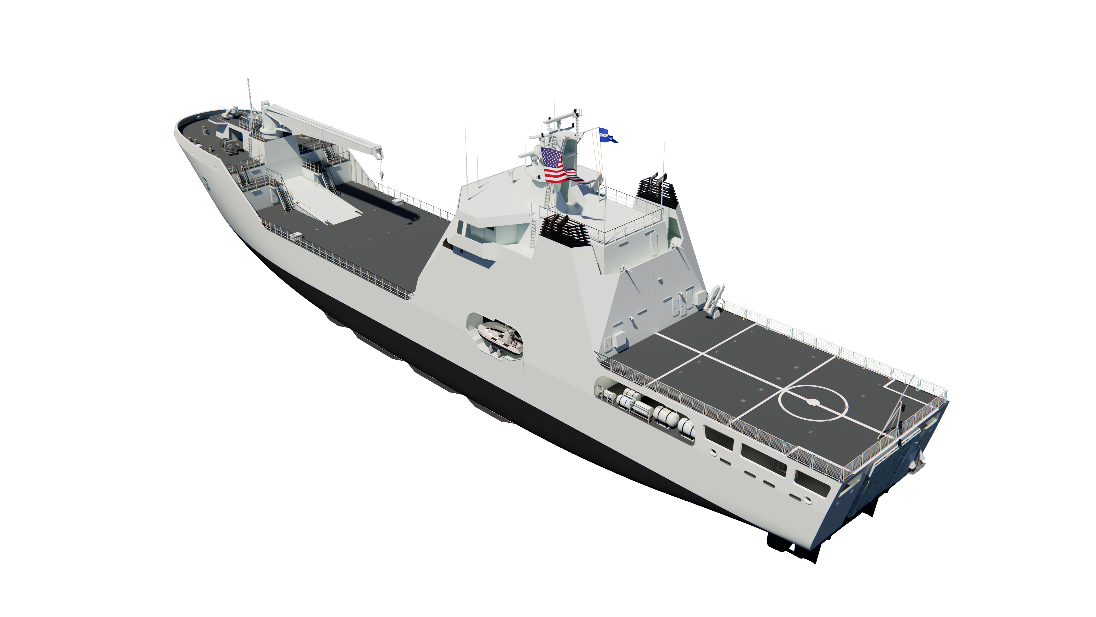 This is a graphic showing a rendering of a Medium Landing Ship.